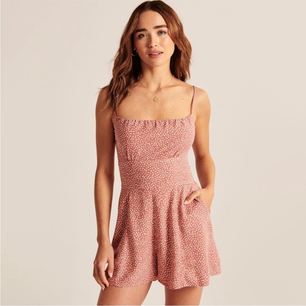 Abercrombie Coral Polka Dot Romper Small-Tall